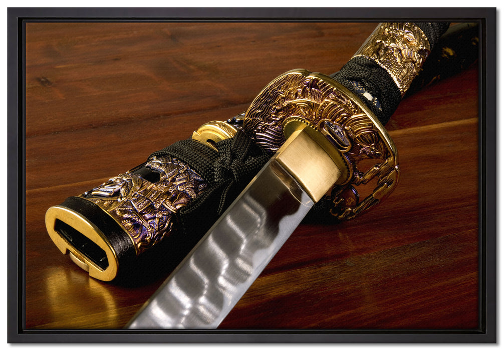 strahlendes Samurai-Schwert auf Leinwandbild gerahmt Größe 60x40