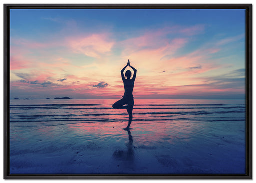 Yoga am Strand auf Leinwandbild gerahmt Größe 100x70