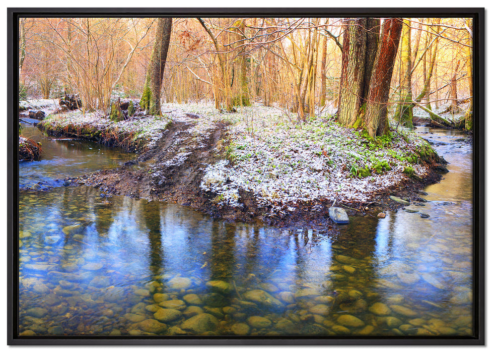 schneebedeckter Waldboden auf Leinwandbild gerahmt Größe 100x70