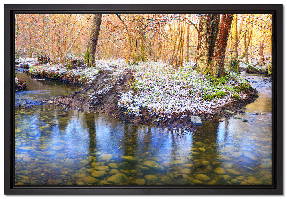 schneebedeckter Waldboden auf Leinwandbild gerahmt Größe 60x40