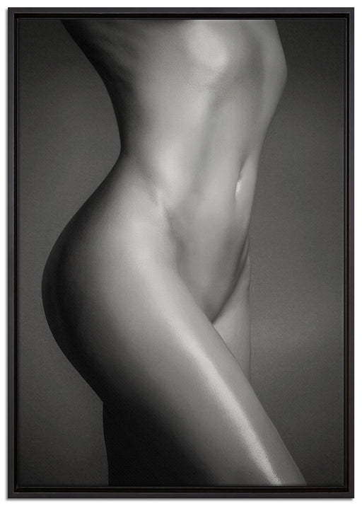 schlanker nackter Frauenkörper auf Leinwandbild gerahmt Größe 100x70