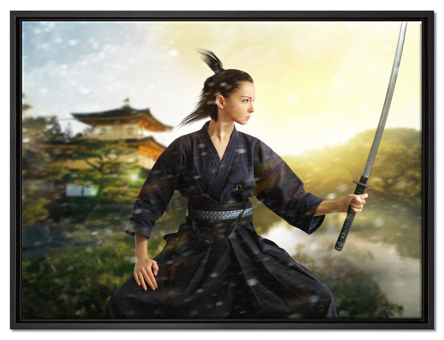 Samurai-Kriegerin Schnee auf Leinwandbild gerahmt Größe 80x60