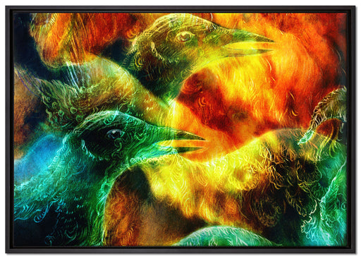 Vogel Phönix Collage auf Leinwandbild gerahmt Größe 100x70
