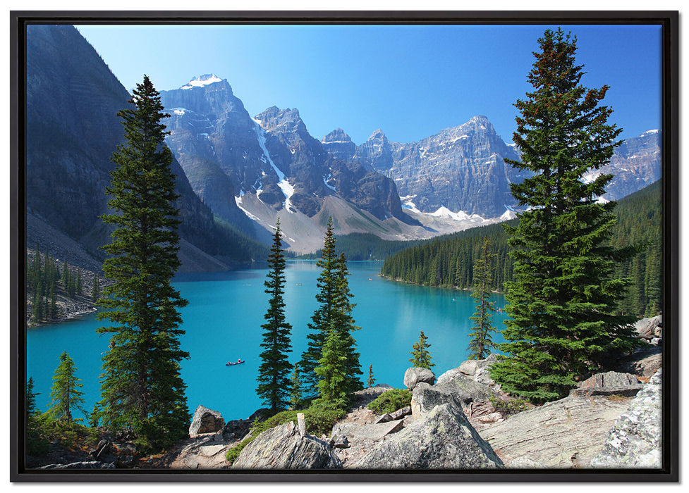 Moraine Lake kanadische Berge auf Leinwandbild gerahmt Größe 100x70