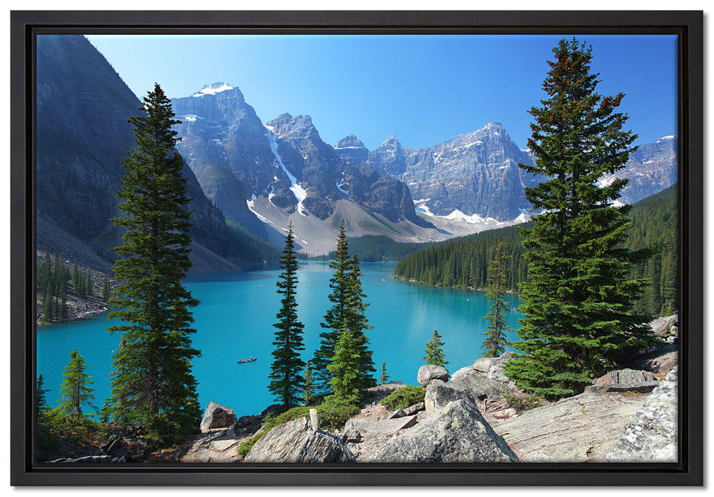 Moraine Lake kanadische Berge auf Leinwandbild gerahmt Größe 60x40