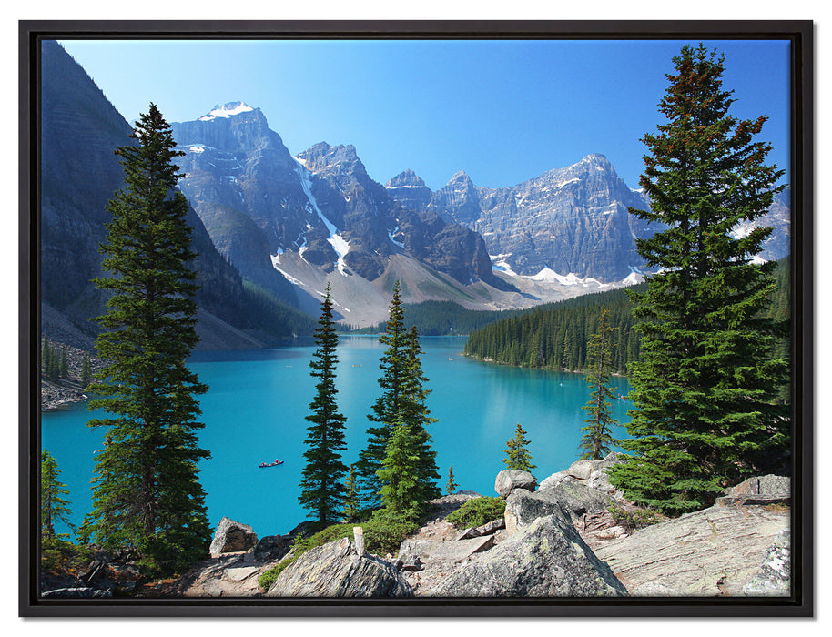 Moraine Lake kanadische Berge auf Leinwandbild gerahmt Größe 80x60