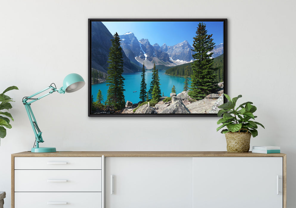 Moraine Lake kanadische Berge auf Leinwandbild gerahmt verschiedene Größen im Wohnzimmer