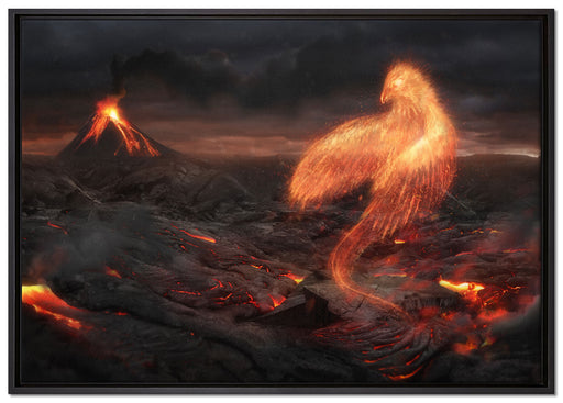 Brennender Phönix Vulkanlandschaft auf Leinwandbild gerahmt Größe 100x70