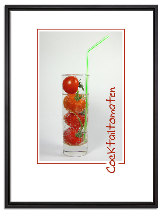 Cocktailtomaten im Glas auf Leinwandbild gerahmt Größe 80x60