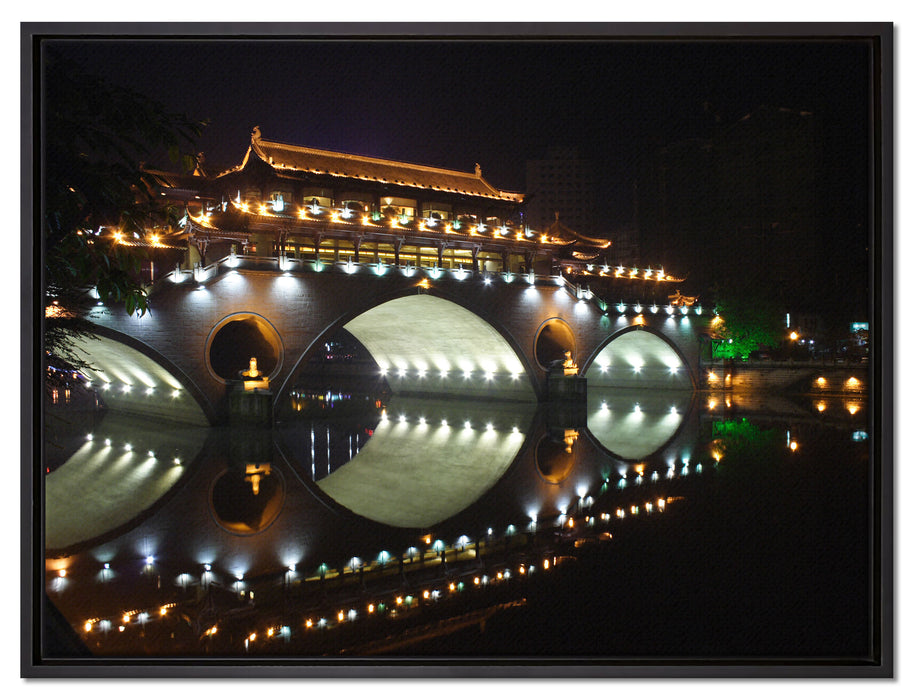 hellerleuchtete chinesische Brücke auf Leinwandbild gerahmt Größe 80x60