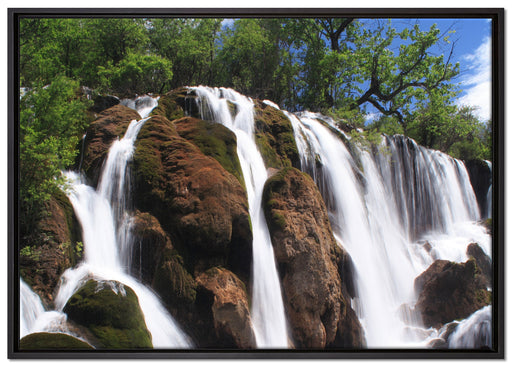Wasserfall im Dschungel auf Leinwandbild gerahmt Größe 100x70