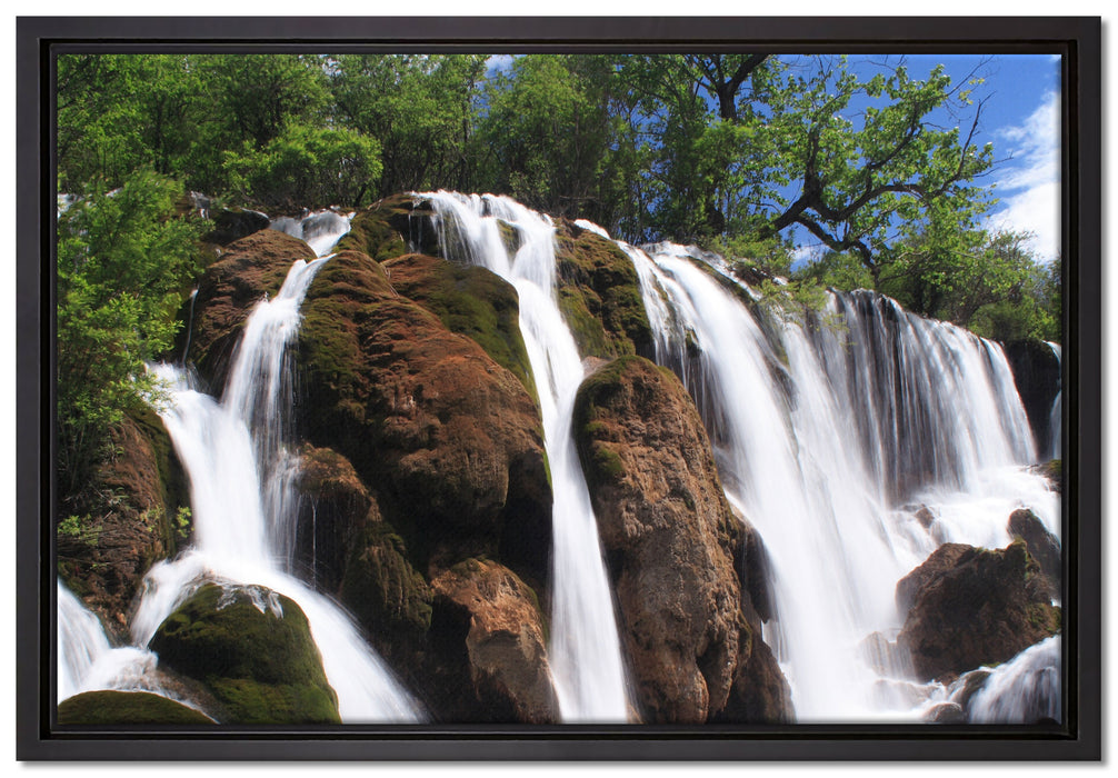 Wasserfall im Dschungel auf Leinwandbild gerahmt Größe 60x40