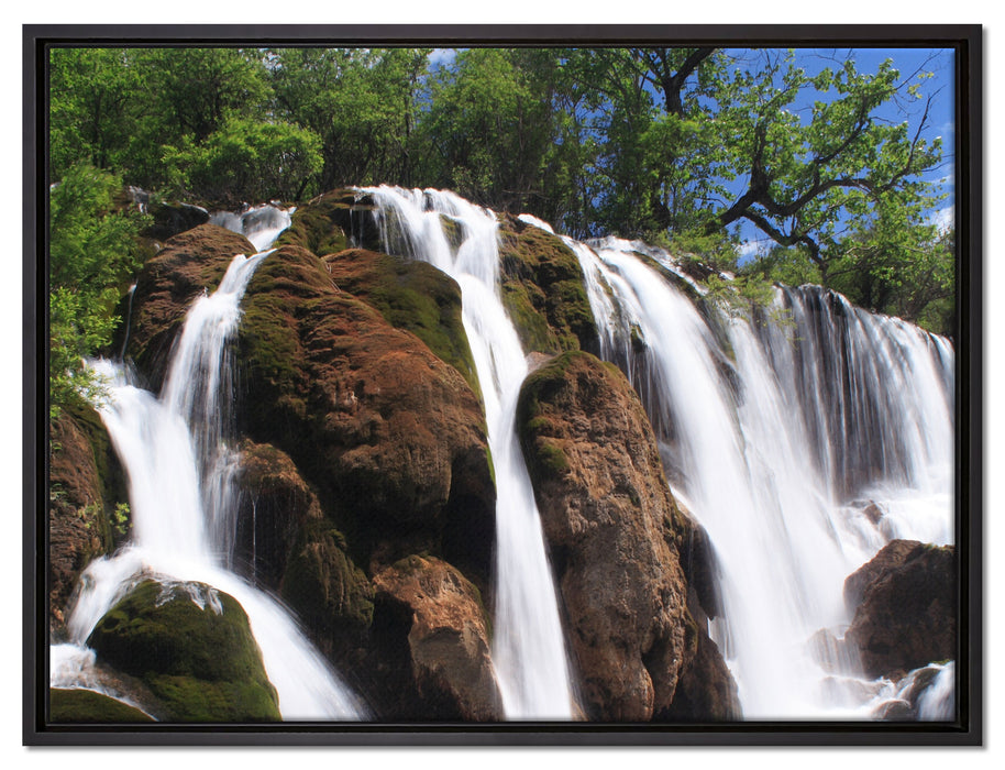 Wasserfall im Dschungel auf Leinwandbild gerahmt Größe 80x60
