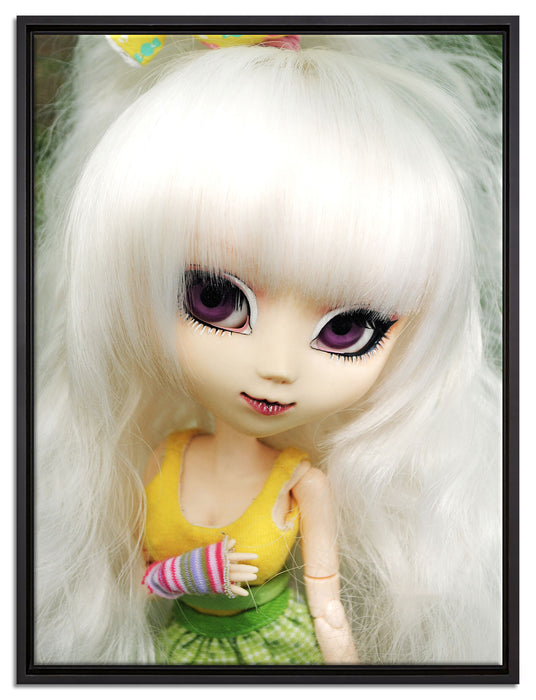 Pullip-Püppchen im 70er-Jahre-Stil auf Leinwandbild gerahmt Größe 80x60