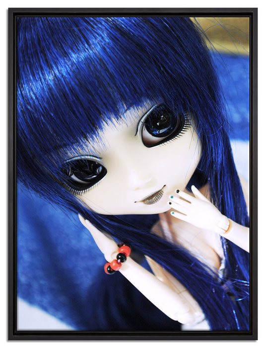 Pullip-Puppe mit blau Haaren auf Leinwandbild gerahmt Größe 80x60