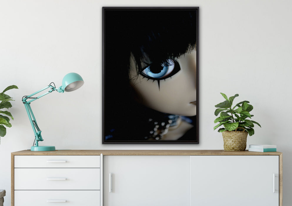 Pullip mit strahlend blau Augen auf Leinwandbild gerahmt verschiedene Größen im Wohnzimmer