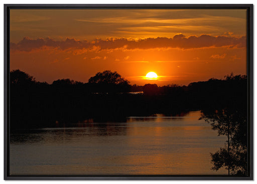 Sonnenuntergang über Fluss auf Leinwandbild gerahmt Größe 100x70