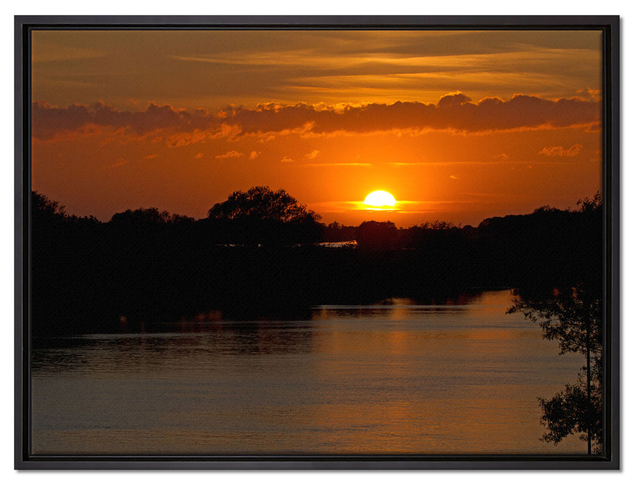 Sonnenuntergang über Fluss auf Leinwandbild gerahmt Größe 80x60