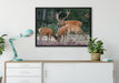 Hirschfamilie auf Waldlichtung auf Leinwandbild gerahmt verschiedene Größen im Wohnzimmer