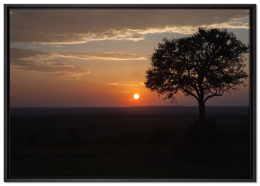 Sonnenaufgang über der Savanne auf Leinwandbild gerahmt Größe 100x70