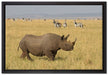 großes Nashorn mit Zebrahorde auf Leinwandbild gerahmt Größe 60x40