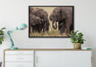 Elefantenhorde am Wasserloch auf Leinwandbild gerahmt verschiedene Größen im Wohnzimmer