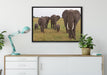 große wandernde Elefantenhorde auf Leinwandbild gerahmt verschiedene Größen im Wohnzimmer