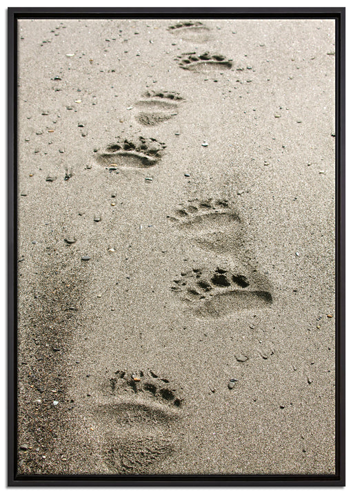 Tierspuren im Sand auf Leinwandbild gerahmt Größe 100x70