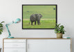 gigantischer Elefant im Gras auf Leinwandbild gerahmt verschiedene Größen im Wohnzimmer
