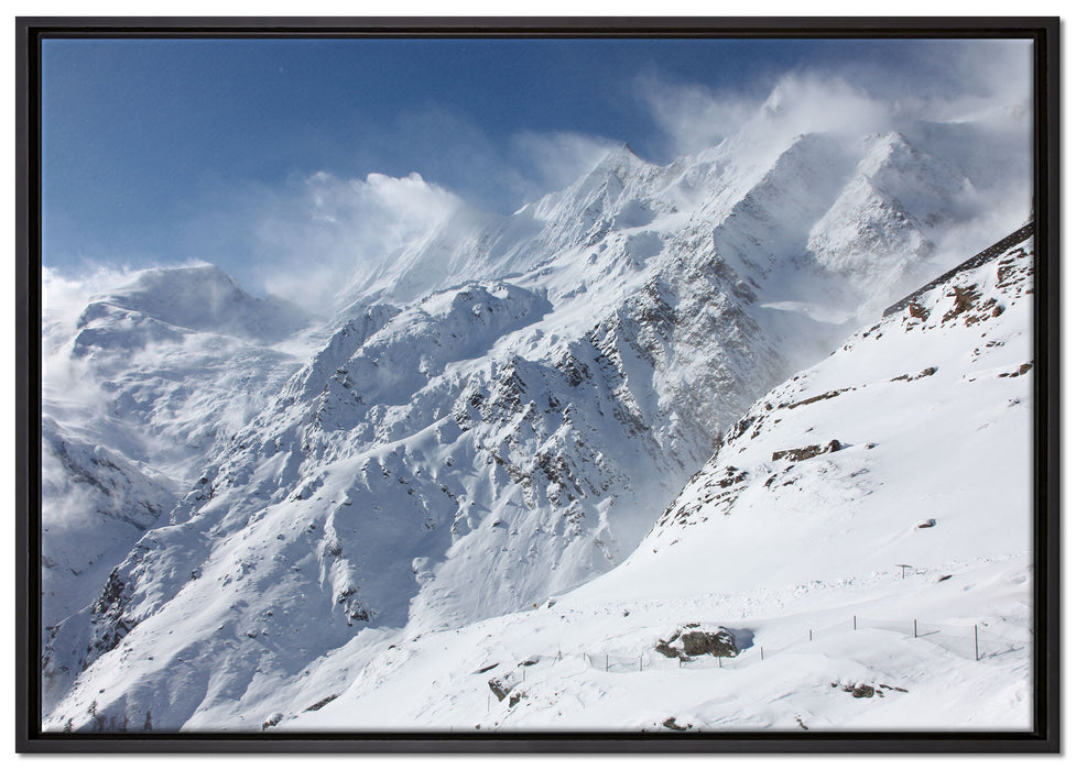 schneebedeckte Berggipfel auf Leinwandbild gerahmt Größe 100x70