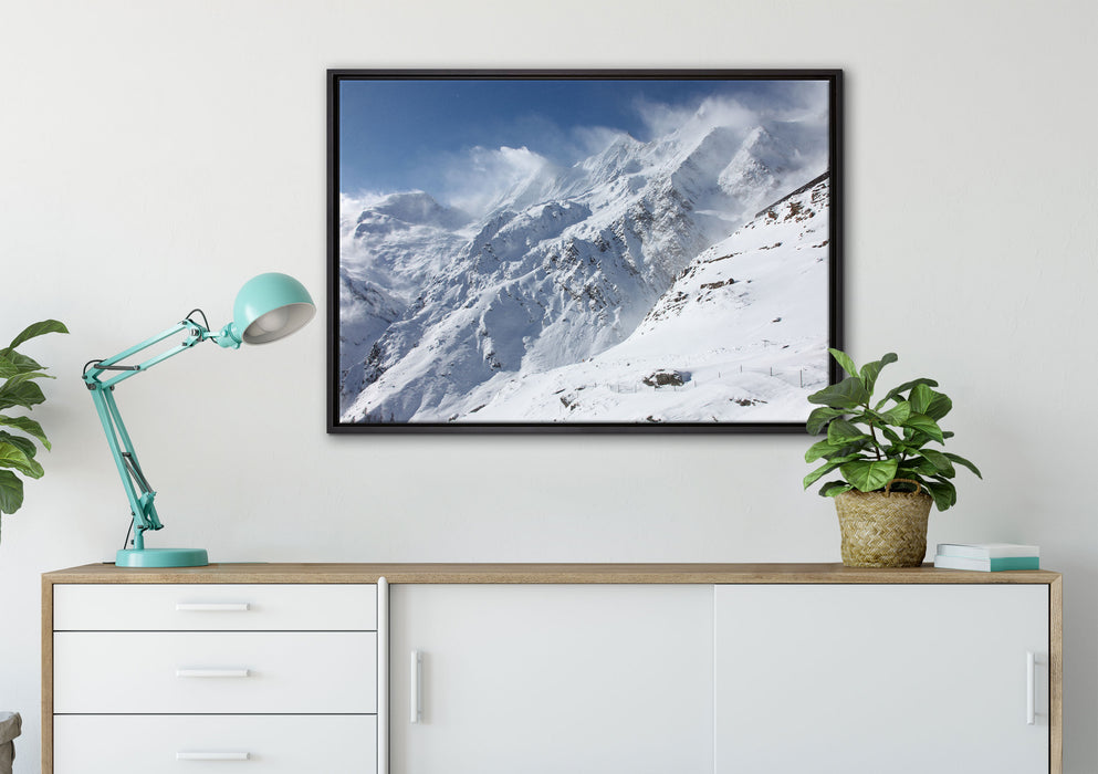 schneebedeckte Berggipfel auf Leinwandbild gerahmt verschiedene Größen im Wohnzimmer