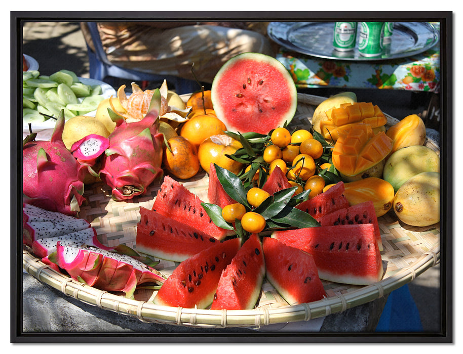 exotischer Fruchtteller auf Leinwandbild gerahmt Größe 80x60