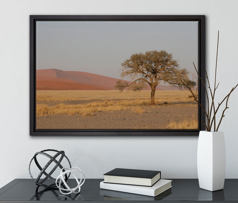 einzelner Baum in Wüste auf Leinwandbild gerahmt mit Kirschblüten