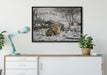 Löwe in Steinlandschaft auf Leinwandbild gerahmt verschiedene Größen im Wohnzimmer