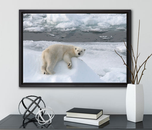 Eisbär auf Eisberg auf Leinwandbild gerahmt mit Kirschblüten