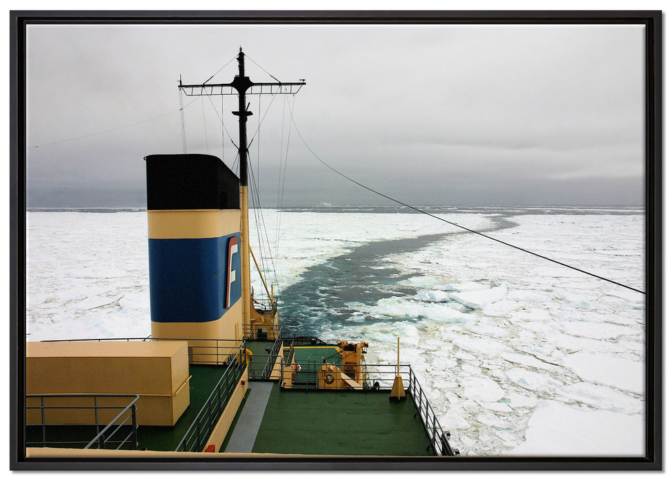 riesiges Schiff in Eisdecke auf Leinwandbild gerahmt Größe 100x70