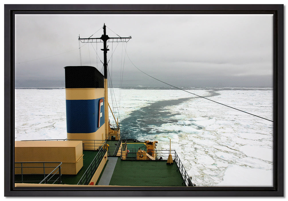 riesiges Schiff in Eisdecke auf Leinwandbild gerahmt Größe 60x40