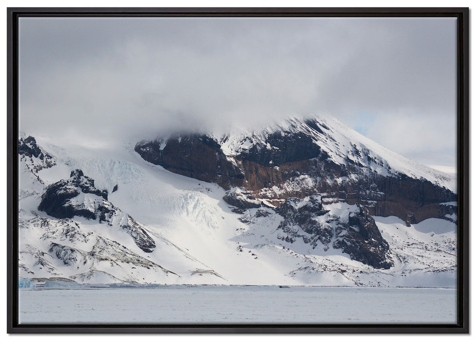 schneebedecktes Gebirge auf Leinwandbild gerahmt Größe 100x70