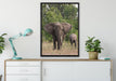 Elefantenkuh mit Jungtier auf Leinwandbild gerahmt verschiedene Größen im Wohnzimmer