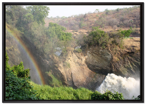 Regenbogen über Wasserfall auf Leinwandbild gerahmt Größe 100x70