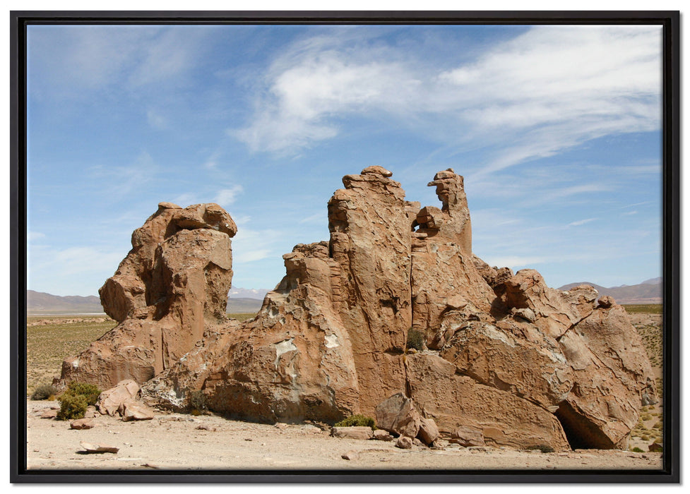 riesige Felsbrocken in der Wüste auf Leinwandbild gerahmt Größe 100x70
