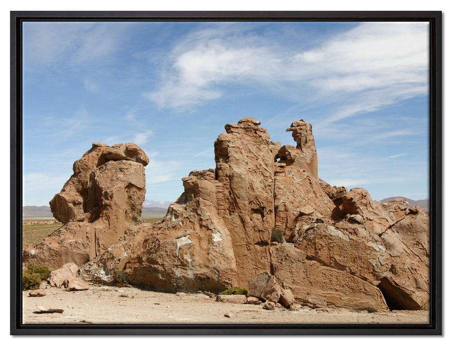 riesige Felsbrocken in der Wüste auf Leinwandbild gerahmt Größe 80x60