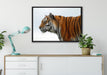 Tiger vor Hintergrund auf Leinwandbild gerahmt verschiedene Größen im Wohnzimmer