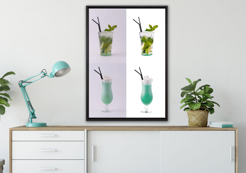 kontrastreiche Cocktails auf Leinwandbild gerahmt verschiedene Größen im Wohnzimmer