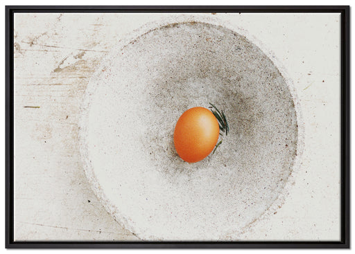 Ei in Keramikschale auf Leinwandbild gerahmt Größe 100x70