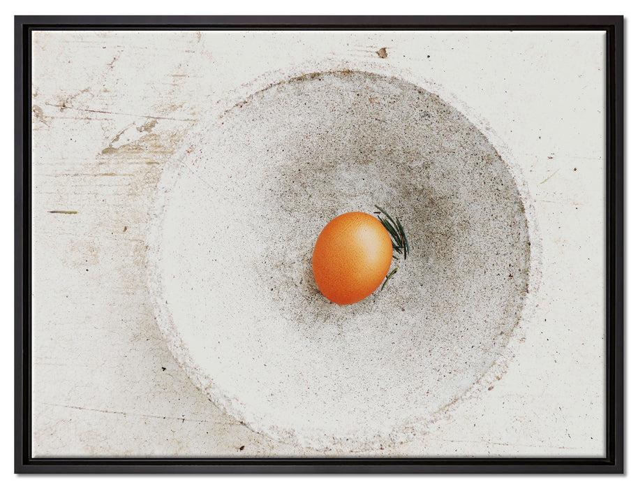 Ei in Keramikschale auf Leinwandbild gerahmt Größe 80x60
