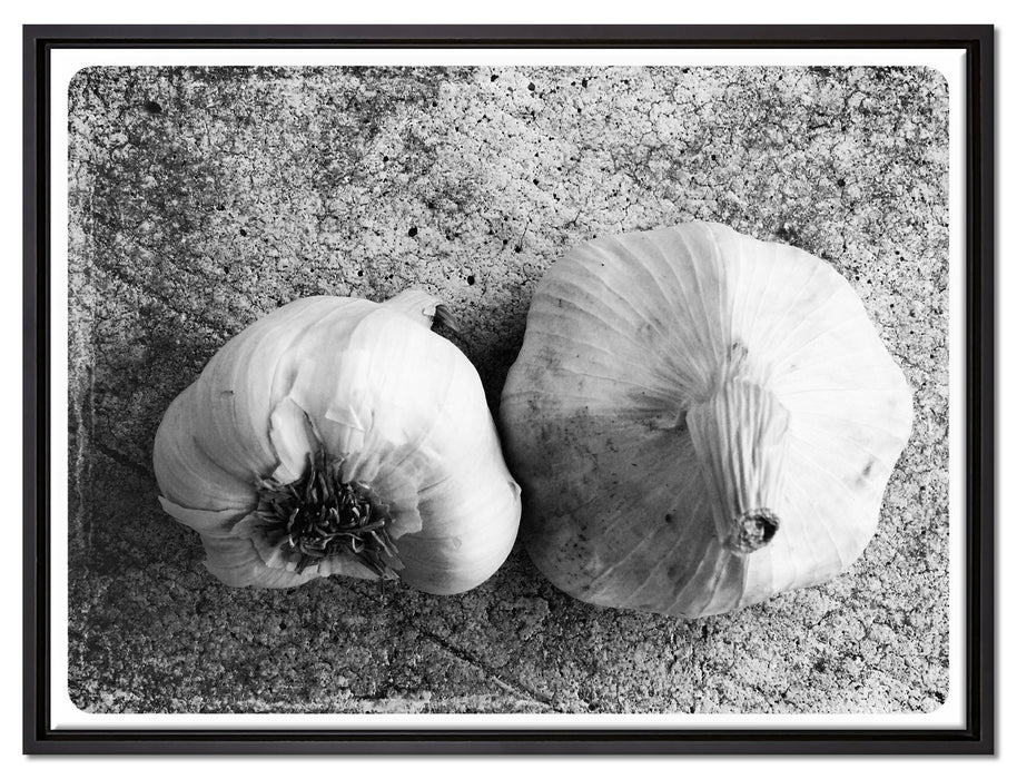 zwei Knoblauchknollen auf Leinwandbild gerahmt Größe 80x60