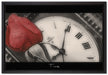 rote Rose auf alter Uhr auf Leinwandbild gerahmt Größe 60x40