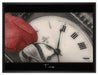 rote Rose auf alter Uhr auf Leinwandbild gerahmt Größe 80x60