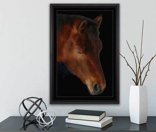 majestätisches Pferd auf Leinwandbild gerahmt mit Kirschblüten